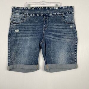 One5One Women's Stretch Denim Shorts Size 3X Blue Pockets Pull On‎